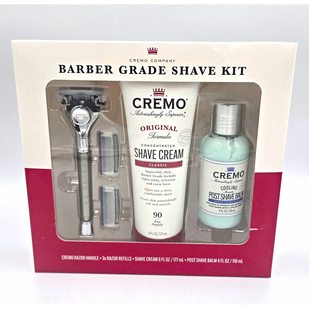 Cremo Barber Grade Shave Kit Razor Handle Refills Shave Cream Post Shave Balm